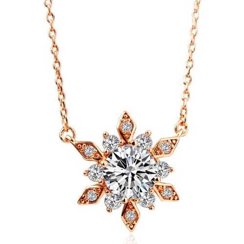 New Sale Brand TracysWing AAA Zirconia Rose Gold Color Fashion Snowflake Flower Pendant Necklace Vintage #62103r