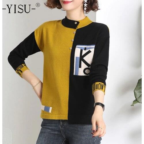 YISU 2021 New Spring Women Sweater Half turtleneck Buttons Long sleeve Spring tops Female Casual Jumper Loose Knitted pullover