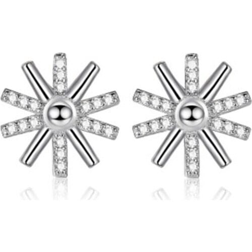 New Silver Earrings Earrings Beautiful Simple Temperament Female Classic Love Sun Flower Zircon Ear Jewelry