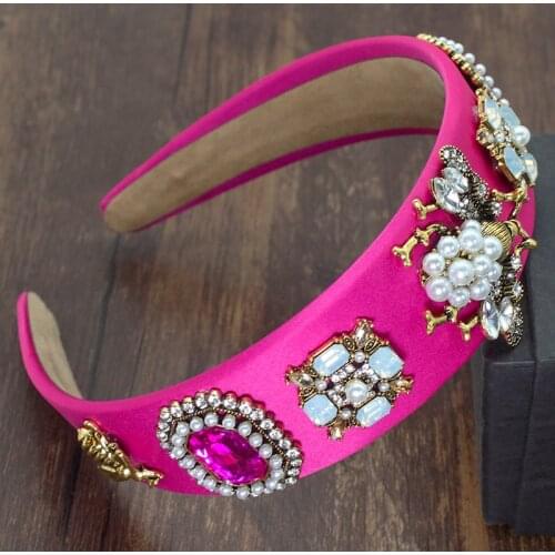 2020 Crystal Bee Pearl Flower Hairband Sparkly Rhinestone Baroque Headband Faux Pearl Hair Hoop Bands For Women Hair Accessories