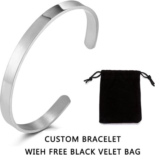 Stainless Steel Pearsonalized Bracelet Name Character Letter Engraved Custom Cuff Bangle Women Men Fashion Jewelry Dropshipping