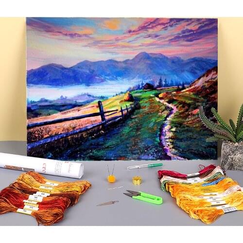 Landscape Evening Fog Printed Canvas 11CT Cross Stitch Patterns DIY Embroidery DMC Threads Painting Handicraft Craft Sales