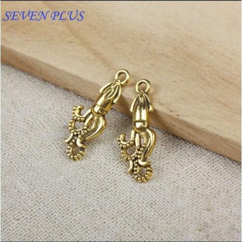 High Quality 20 Pieces/Lot 10mm*25mm Antique Gold Color Diy Jewelry Making Charms Octopus Charms