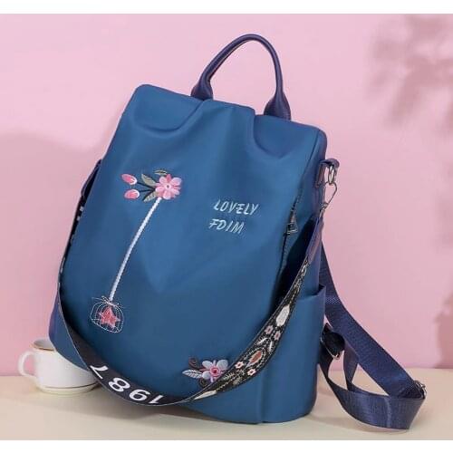 Casual Oxford Cloth Backpack Flower Embroidered Shoulder School Book Bags Women Daily Travel Anti-theft Bagpack Rucksack