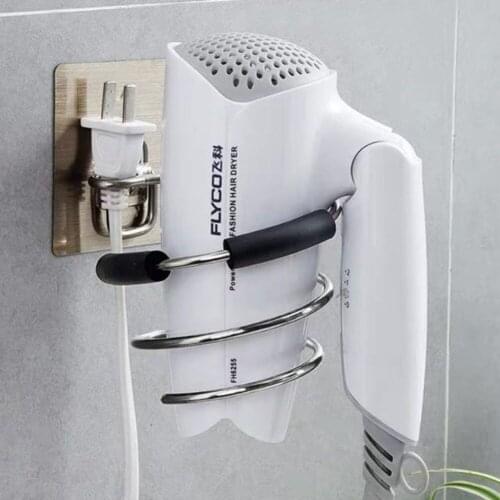 Simple Self-adhesive Hair Dryer Holder Rack Bathroom Barber Salon Styling Storage Hairdryer Stainless Steel Stand Bracket