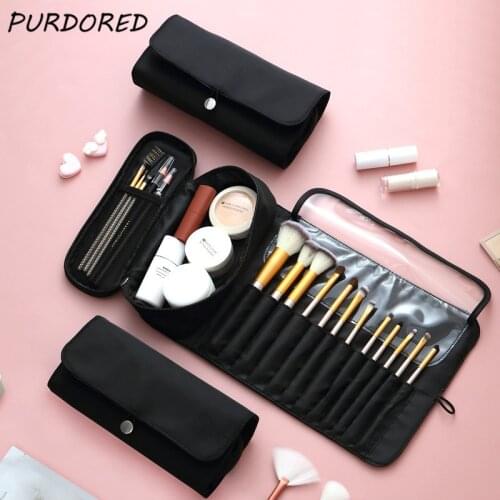 PURDORED 1 Pc Women Makeup Brush Bag Foldable Cosmetic Bag Travel Makeup Brushes Organizer Multifunction Make Up Brushes Pouch