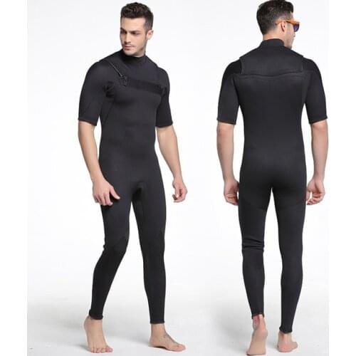 SBART 3MM neoprene One-piece Men Wetsuit Black Chest Zip Suit Fullbody Short Sleeve Rash Guards for Surfing Snorkeli