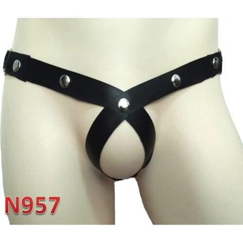 Sexy Men Gay Faux Leather G-string with Cock Ring Briefs Jock Strap Thongs Bikini Sissy Erotic Underwear For Him