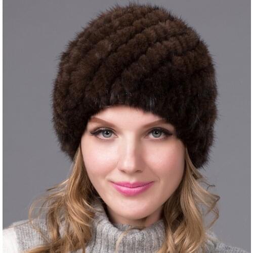 New Mink Fur Pineapple Hat Fashion Knitting Thickened Densified Mink Hair Ear Cap Adjustable Size Winter Accessories for Women