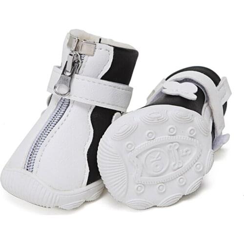 WaterProof Fleece Warm Winter Dog Shoes Cute Flower PU Bootes For Small Dog Sport Outdoor Walking Dogs Cats Paw Cover