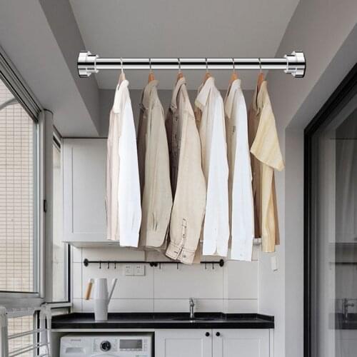 Extendable Clothes Drying Pole Stainless Steel Shower Curtain Rod Retractable Spring Tension Rod for Bathroom-ABUX