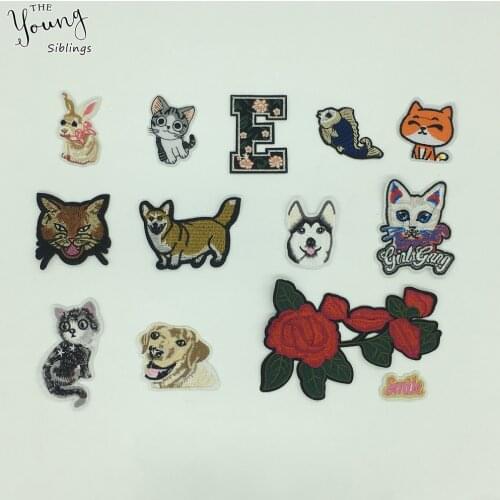 Hot sell Cartoon Animal Cat Dog Embroidered Stickers Hot melt adhesive Patches Badges DIY Iron on patch Clothing Accessories