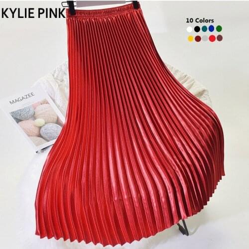 Ladies Vintage Autumn Winter Women Velvet Skirt High Waisted Elegant Sexy Skinny Black Pleated Skirts Female Maxi Skirts Womens