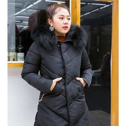 Plus Size 5XL Parka Winter Jacket Women Fur Collar Thick Cotton Coat Female Black Hooded Womens Jackets Casaco WXF493