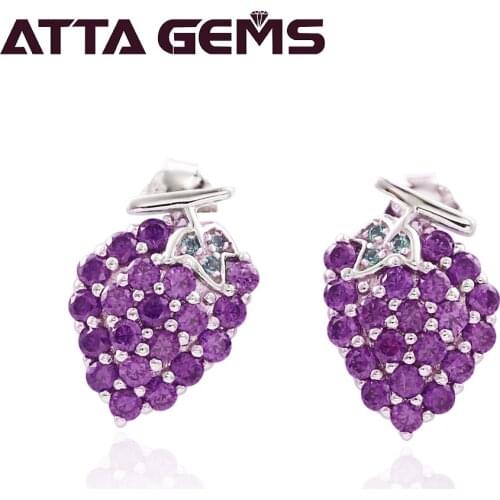 Natural Amethyst Sterling Silver Stud Earring for Women Jewelry S925 Lovely Fruits Design for Girls Birthday Gifts