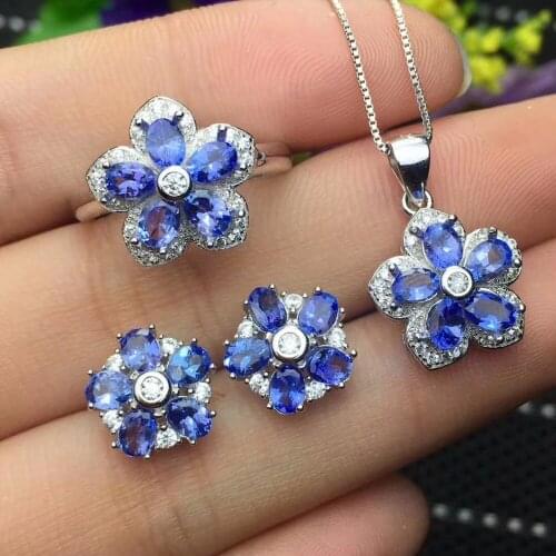 Columbia natural tanzanite set ring earrings necklace fashionable with new design quality 925 Silver