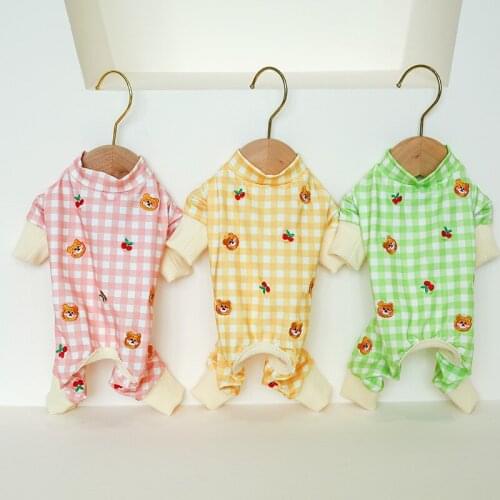 Pet Clothes Teddy Bichon Coat Comfortable Home Four-legged Clothing Autumn Winter Lattice Cherry Bear Jumpsuit