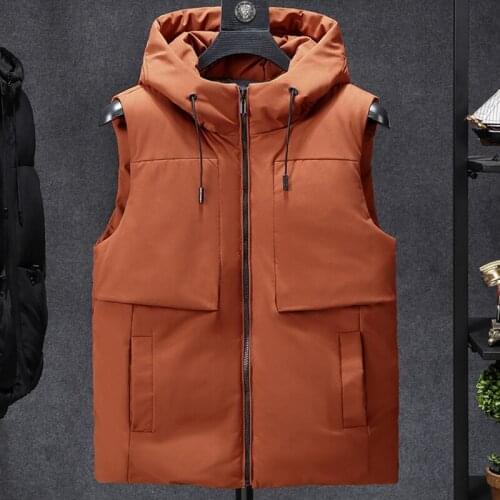 2020 New Winter Vest Men Casual Winter Waterproof Warm Hooded Big Pockets Sleeveless Coat Olive Grey Black Orang Color Plus Size