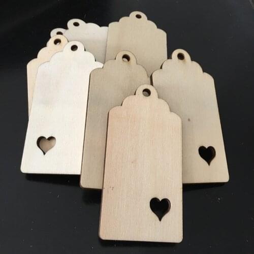 10pcs Natural Blank Wood Square Tags Perfect for Vintage Wedding Tables Place Names & Decoration Keychains With Heart Hole