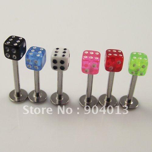 100pcs free shipping mixed colors Fashion acrylic lip ring Labret ring body jewelry mixed colors dice ball