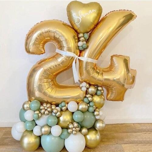 18 20 30 40 50 60 70 Years Old Kid Adult Birthday Party Decoration Balloon Gold 32inch Number Balloon Set DIY Balls Stand Column