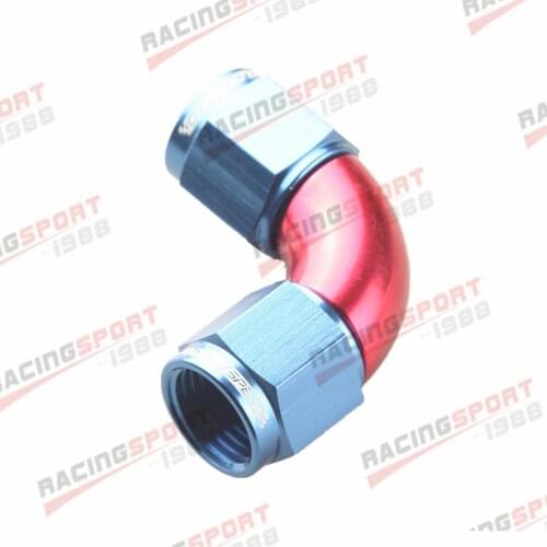-6 AN 6 AN 90 Degree F-emale to F-emale Full Flow Adapter Fitting Red / Blue