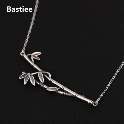Bastiee Vintage Necklace Pendant Bamboo Silver 925 Jewelry For Women Link Chain Chinese Gold Plated