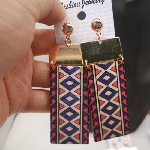 Free shipping!!Newest gold painted dangle wooden earrings