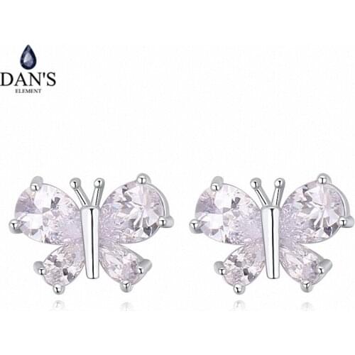DANS 3 Colors Real Big Brand AAA Zirconia Simple Micro Inlays Fashion Stud Earrings for Women Butterfly 120440White