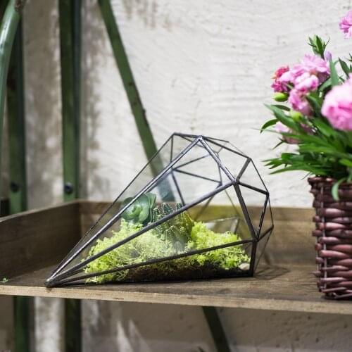 Handmade Eight-surfaces Diamond Shape Geometric Glass Terrarium Tabletop Plant Succulents Planter Pot Decorative Container Gift