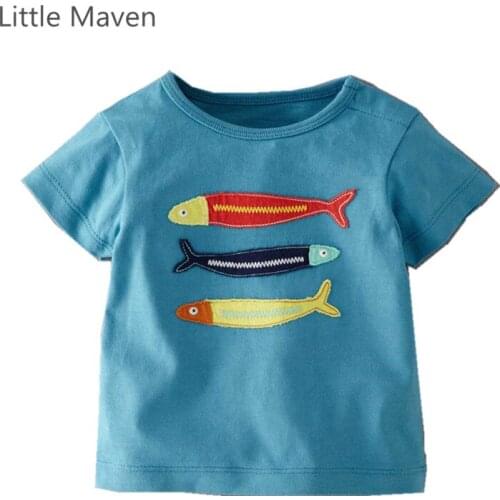 Little Maven Brand New Summer Children Boys Three Colourful Fish Short Sleeve O-neck 1-6yrs Cotton Causal Children Tshirt