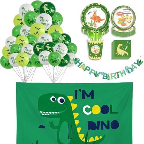 Dinosaur Balloons Birthday Party Jungle Theme Supplies Disposable Tableware Set Tablecloth Kids Baby Shower Decoration mm1