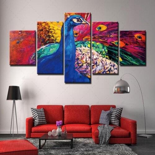 Home Decoration Wall Artwork Canvas Peacock Paintings Animal Pictures Hd Prints Modern 5 Piece Poster Bedroom Modular Framework