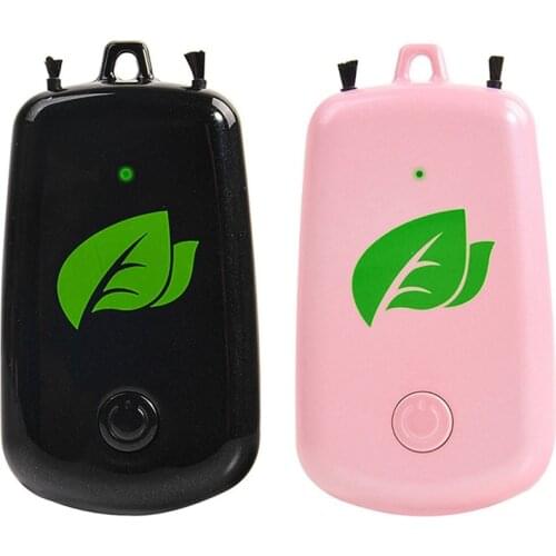 EAS-2 Pcs Hanging Neck Air Purifier, Wearable Car Oxygen Bar, USB Rechargeable Negative Ion Air Purifier Pink & Black