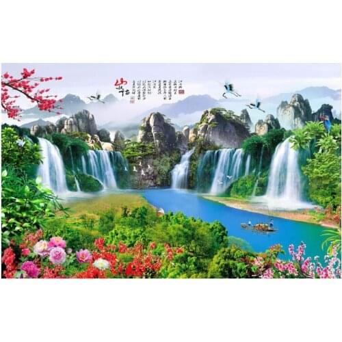 Custom photo mural 3d wallpaper Chinese mountain waterfall lake scenery Home improvement living room wallpaper for walls 3 d