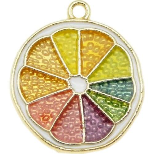 Julie Wang 4PCS Enamel Lemon Slice Charms Alloy Gold Tone Orange Artificial Fruit Rainbow Colors Jewelry Making Accessory