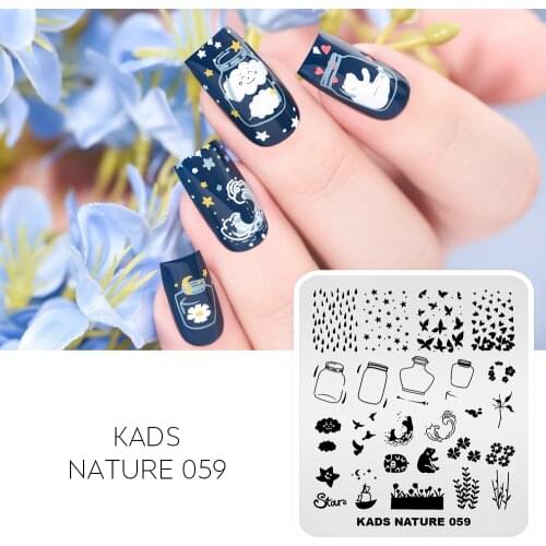 KADS Nail Stamping Plates Nature 059 Sea Wave Stars Cloud Leaves Bottle Raindrops Nail Art Image Design Stamp Template Stencil