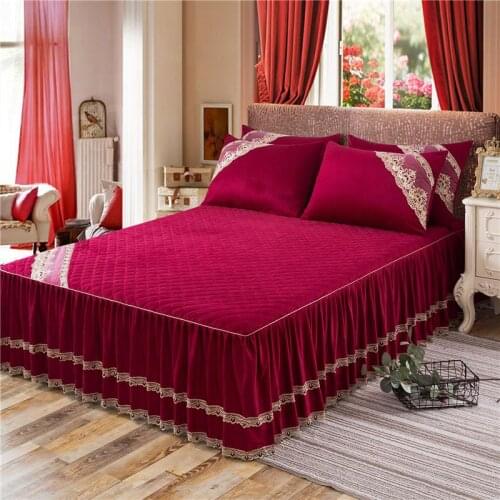 40 2/3 parts fleece warm bedskirt bed cover blue gray bed spread set mattress cover pillowcase bed set queen king size