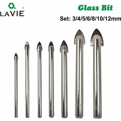LA VIE 7pcs Glass Bits Round Shank Glass Drill Bit Set 3 4 5 6 8 10 12mm Wall Tile Ceramic Marble Hole Glass Hole Saws DB02006