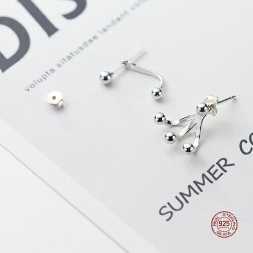 LKO 925 Sterling Silver Small Claw Shaped Asymmetric Bean Stud Earrings With Handmade DIY Sweet Back Hanging Women‘s Earrings