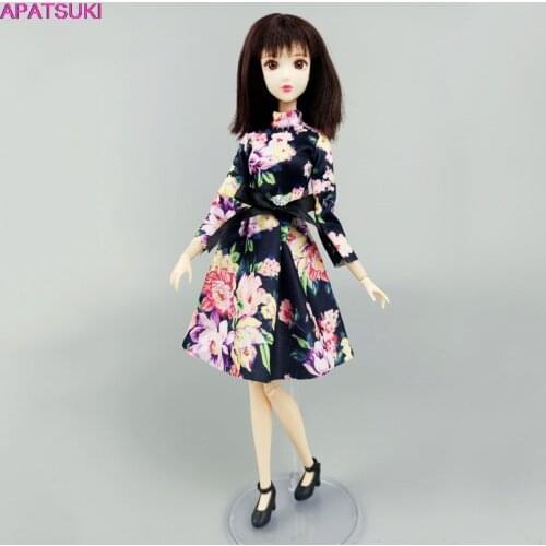Fashion Clothes For Barbie Doll Floral Flower Long Sleeve Short Dresses For Barbie Dollhouse Doll Clothing For BJD Doll Gifts
