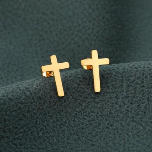 Fashion Cross Punk Pendant Earrings For Women Girl Vintage Goth Stainless Steel Gold Color Ear Studs Friendship Jewelry Gifts