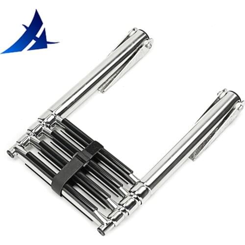 Marine Boat 4 Step Folding Ladder Stainless Steel 304 Telescope Pulley Laader