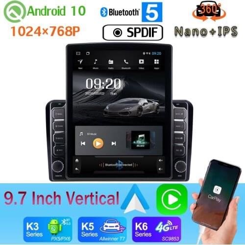 Nano+IPS 9.7" Vertical Style Car Media GPS CarPlay Android 10.0 360 Camera Radio For Audi A3 S3 RS3 RNSE-PU 2003-2013 PX6 4+64G