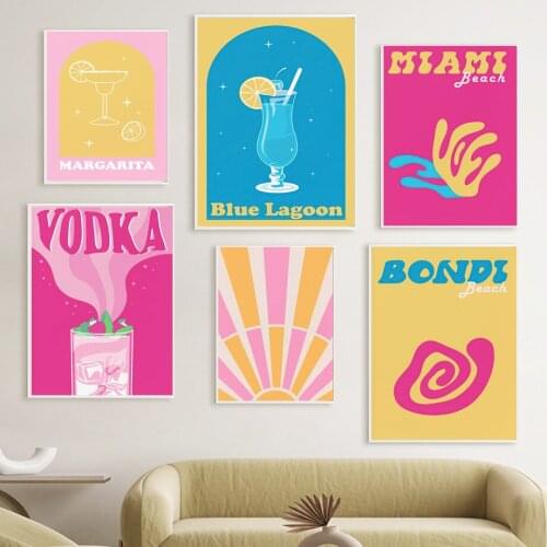 Wine Glass Lemon Biue Lagoon Vodka Bondi Wall Art Canvas Painting Nordic Posters And Prints Wall Pictures For Living Room Decor
