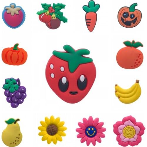 New 1pcs Lovely Fruit Flowers Shoe Charms Banana Grapes Pumpkin Strawberry Shoe Accessories Croc Charms JIBZ Kids Gift