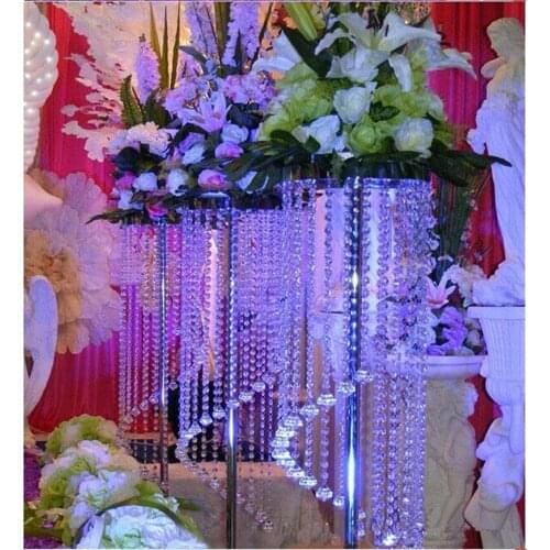 New Arrival Fashion Spiral Crystal Beads String Pendant Wedding Centerpieces Road Lead Plating Silver Stand Sets Free Shipping