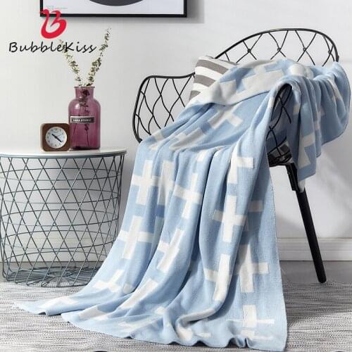 Bubble Kiss Throw Blanket Nordic Geometric Pattern 100%Cotton Knitted Blanket For Home Sofa Decoration Travel Portable Blanket