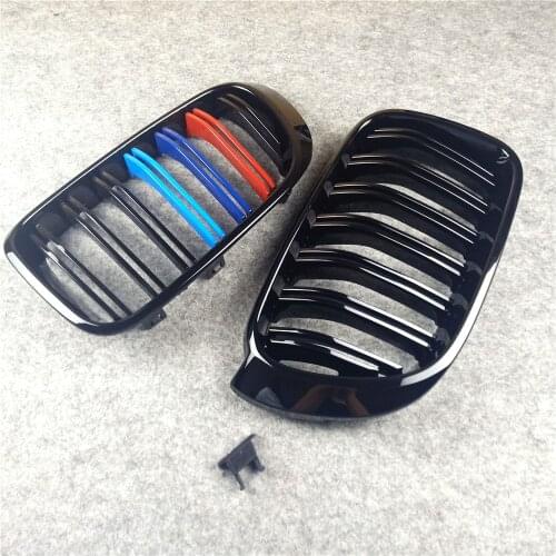 A Pair 2013-2018 X3 F25 X4 F26 Front Grills Glossy Black 2 Line Slat Kidney Grill for Bmw X3 X4 Front Bumper Grills