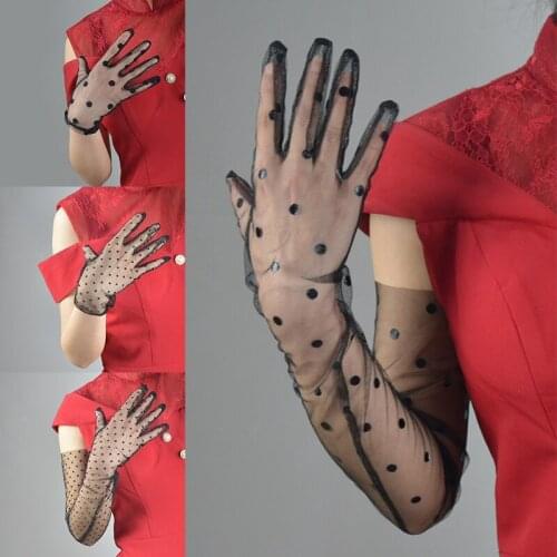 Sexy Women Thin Mesh Short/Long Sunscreen Driving Gloves Female Full Finger Non-slip Gloves Anti-UV Lace Gloves Accessories
